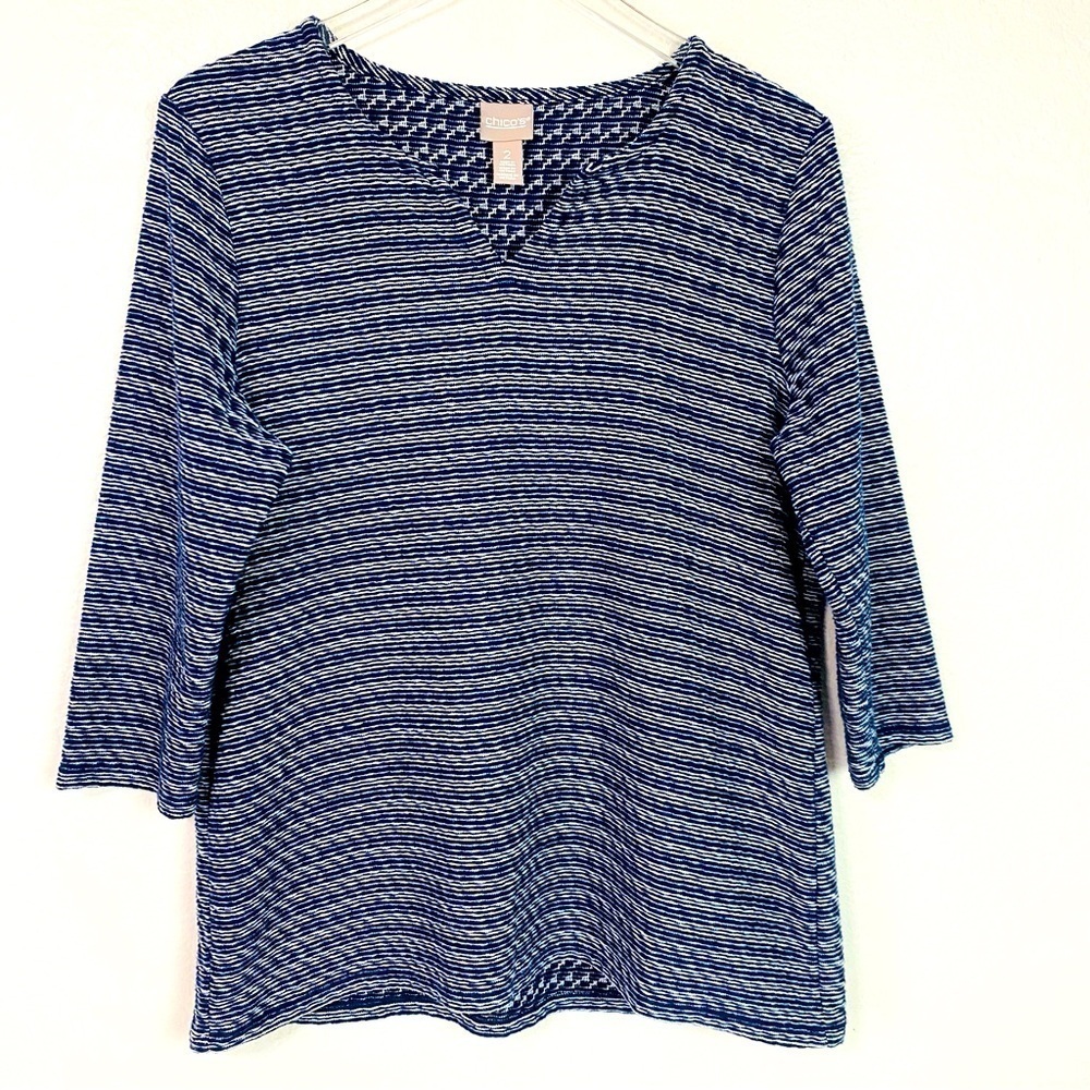 Chico’s 3/4 Sleeve Stretch Coastal Striped Top Size 12